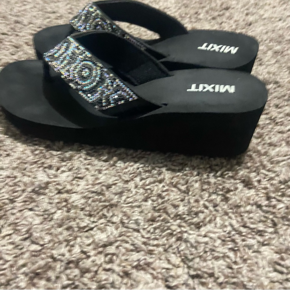 Mixit Black and Silver Embellished Sandals